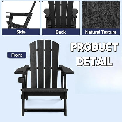 FONTOI Adirondack Chair, Plastic Adirondack Chair with Cup Holder, Outdoor Weather Resistant Lawn Furniture, 400 LBS Capacity Recliner, Garden Backyard Patio Without Screws Install,Set of 2 Black