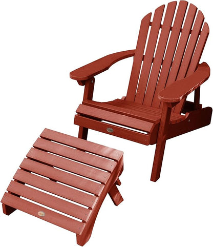 highwood AD-KITCHL1-RED Hamilton Folding & Reclining Adirondack Chair with Ottoman, Rustic Red