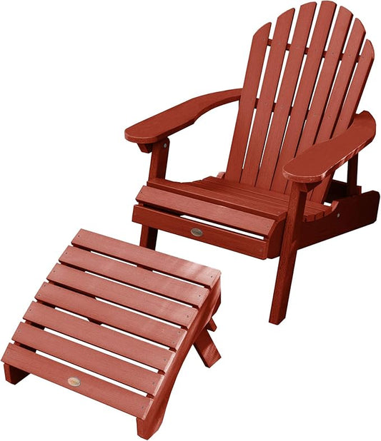 highwood AD-KITCHL1-RED Hamilton Folding & Reclining Adirondack Chair with Ottoman, Rustic Red