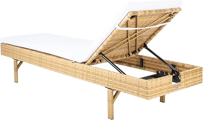 SAFAVIEH Outdoor Collection Cam Natural Brown Wicker/White Cushion Adjustable Chaise Lounge Chair - Photo 8