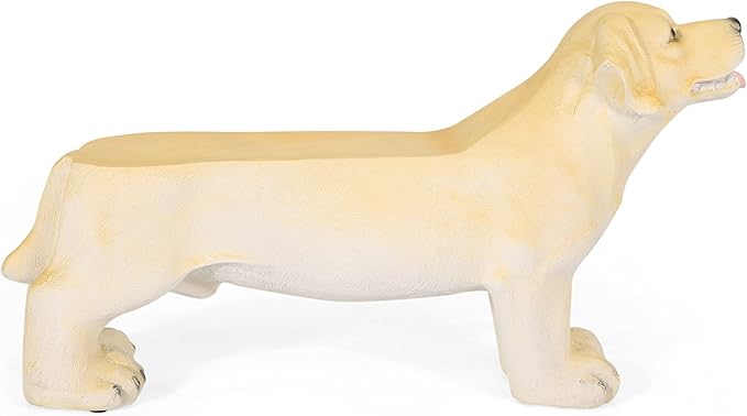 Outdoor Dog Bench 31.5" Labrador-Shaped Concrete Garden Bench for Patio & Yard Lightweight & Weather-Resistant, No Assembly Required, Light Brown