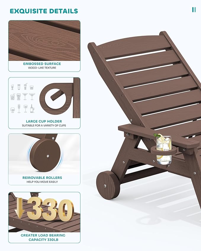 SERWALL Patio Chaise Lounge Chair, 78'' Long HDPE 5 Positions Adjustable Outdoor Lounger - Photo 5