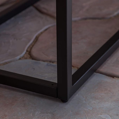 Drew Outdoor Industrial Acacia Wood and Iron Bench, Teak and Black