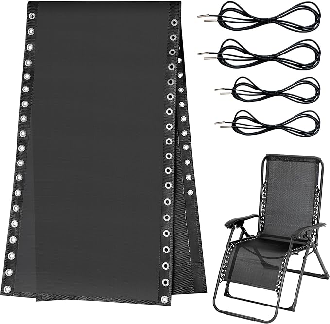 Zero Gravity Chair Replacement Fabric with Bungee Cord Kit, 17 Inch Wide Repair Cloth with Replacement Cord for Anti Gravity Chairs Outdoor Recliner Patio Lounge Chair Lawn Beach Sling Chair, Black