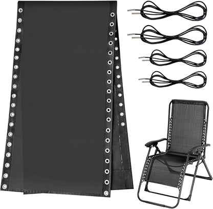 Zero Gravity Chair Replacement Fabric with Bungee Cord Kit, 17 Inch Wide Repair Cloth with Replacement Cord for Anti Gravity Chairs Outdoor Recliner Patio Lounge Chair Lawn Beach Sling Chair, Black
