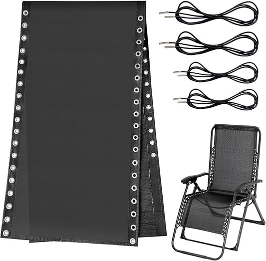 Zero Gravity Chair Replacement Fabric with Bungee Cord Kit, 17 Inch Wide Repair Cloth with Replacement Cord for Anti Gravity Chairs Outdoor Recliner Patio Lounge Chair Lawn Beach Sling Chair, Black