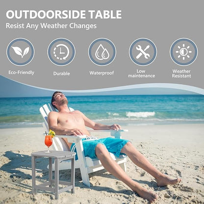 Adirondack Outdoor Side Table - 16.5" Square 2-Tier Patio Table with Weatherproof HDPE Material | All-Weather, Low Maintenance Furniture for Poolside, Porch, Deck