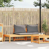 Outdoor Garden Bench with Integrated Table, 2-Person Acacia Wood Seating, Patio Loveseat with Plush Cushions, Dark Grey - Photo 1