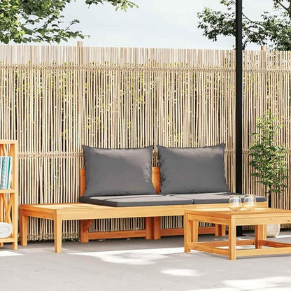 Outdoor Garden Bench with Integrated Table, 2-Person Acacia Wood Seating, Patio Loveseat with Plush Cushions, Dark Grey, 68.9 inch