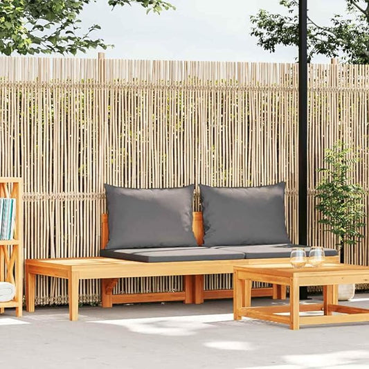 Outdoor Garden Bench with Integrated Table, 2-Person Acacia Wood Seating, Patio Loveseat with Plush Cushions, Dark Grey, 68.9 inch