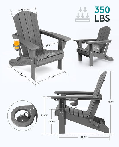 SERWALL 5-Piece Folding Adirondack Chair and Ottoman and Table Set, HDPE Adjustable Adirondack Chairs Set, Grey