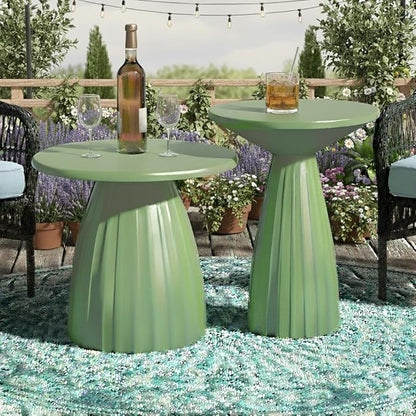 Round Small Patio Side Table Set of 2, Patio Accent End Table, Metal Steel Outdoor Side Table, for Garden, Pool, Yard, Balcony, Living Room, Deck, Weather Resistant, No Assembly
