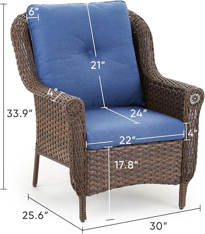 Patio Wicker Chairs Outdoor Furniture Chair - Set of 2 Outside All Weather Lawn Dining Brown Rattan Armchair with High - Photo 3