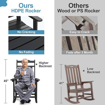 nalone Outdoor Rocking Chairs Set of 2, HDPE All Weather Resistant Rocking Chair for Porch, Oversized Patio Rocker Chair for Adult, Outdoor Rockers for Garden Lawn