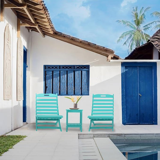 IVY&LANE Portable Xavier-Chairs Set of 2 | Folding-Adirondack-Chair | Wave | HDPE Plastic | Aqua | All-Weather Resistant | for Outdoor Fire-Pit Patio Lawn Beach Poolside