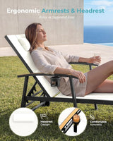 Ciokea Outdoor Lounge Chair with Pillow Set of 4, 5-Position Chaise Lounge with Wheels & Armrests - Photo 3