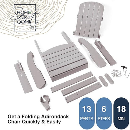 Folding Adirondack Chair, All Weather Resistant Plastic Chairs with Cup Holder, Fold or Unfold Easily in 1 Second, Outdoor Chairs for Patio, Garden, Backyard Deck, Lawn Fire Pit(Grey)