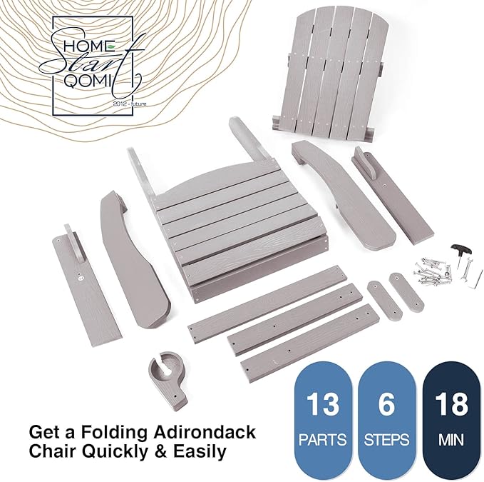 Folding Adirondack Chairs Set of 2, All Weather Resistant Plastic Chairs with Cup Holder, Fold or Unfold Easily in 1 Second, Outdoor Chairs for Patio, Garden, Backyard Deck, Lawn, Fire Pit(Grey)