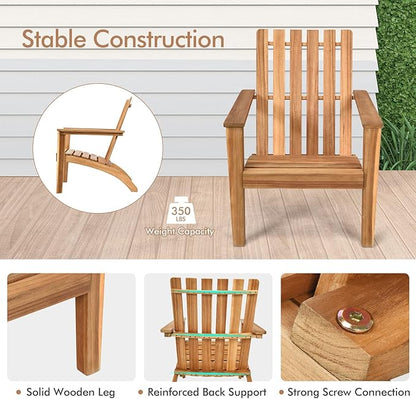Tangkula Adirondack Chair Acacia Wood Outdoor Armchairs, Weather Resistant for Patio Garden Backyard Deck Fire Pit, Lawn Porch Furniture & Lawn Seating, Campfire Chair, Adirondack Lounger (4, Natural)
