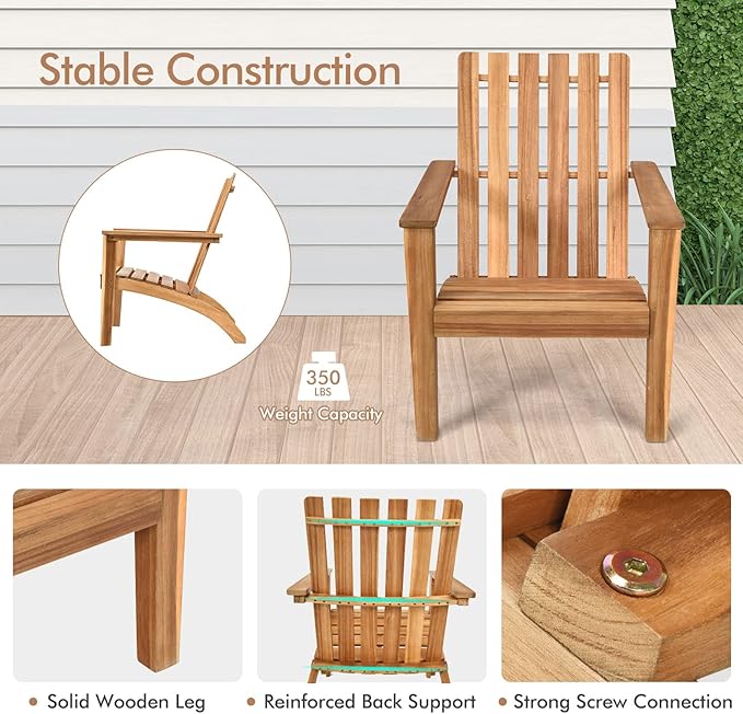 Tangkula Adirondack Chair Acacia Wood Outdoor Armchairs, Weather Resistant for Patio Garden Backyard Deck Fire Pit, Lawn Porch Furniture & Lawn Seating, Campfire Chair, Adirondack Lounger (1, Natural)