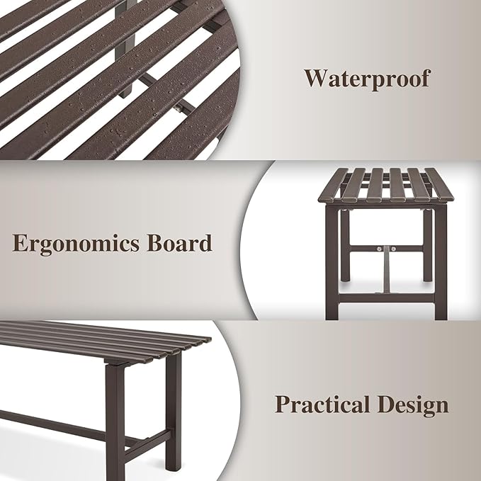 Outdoor Garden Bench, 2-Person Metal Patio Bench Weatherproof Outdoor Backless Bench, Anti-Corrosion and Anti-Rust Garden Benches for Garden Lawn Porch Park Backyard