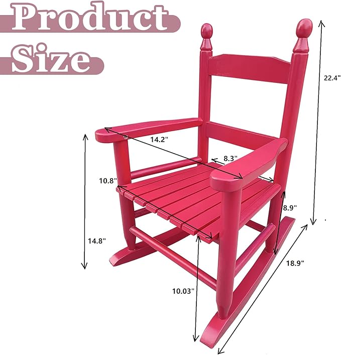 Toddler Rocking Chair for Kids Age 2-5, Hardwood Porch Rocker with Back Support & Armrest for Small Spaces Living Room Outdoor Garden, Easy Assembly (Rose Red)