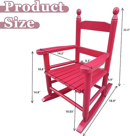 Toddler Rocking Chair for Kids Age 2-5, Hardwood Porch Rocker with Back Support & Armrest for Small Spaces Living Room Outdoor Garden, Easy Assembly (Rose Red)