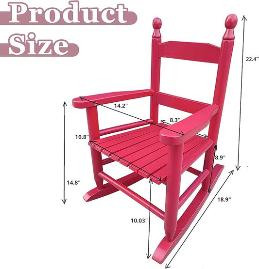 Toddler Rocking Chair for Kids Age 2-5, Hardwood Porch Rocker with Back Support & Armrest for Small Spaces Living Room Outdoor Garden, Easy Assembly (Rose Red)