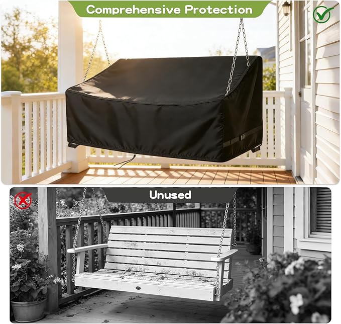 Porch Swing Cover, Waterproof Outdoor Hanging Swing Chair Cover for 2-Person Seating Bench, Patio Furniture Covers (63" L x 28" W x 18/25" H)