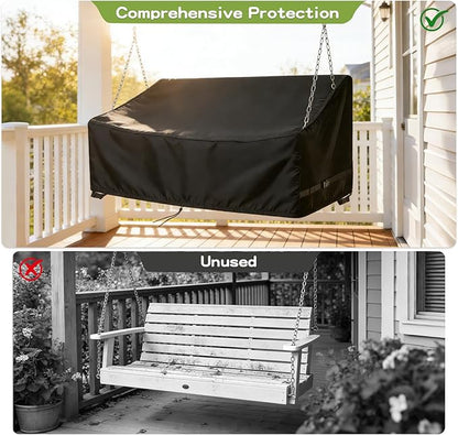 Porch Swing Cover, Waterproof Outdoor Hanging Swing Chair Cover for 2-Person Seating Bench, Patio Furniture Covers (63" L x 28" W x 18/25" H)