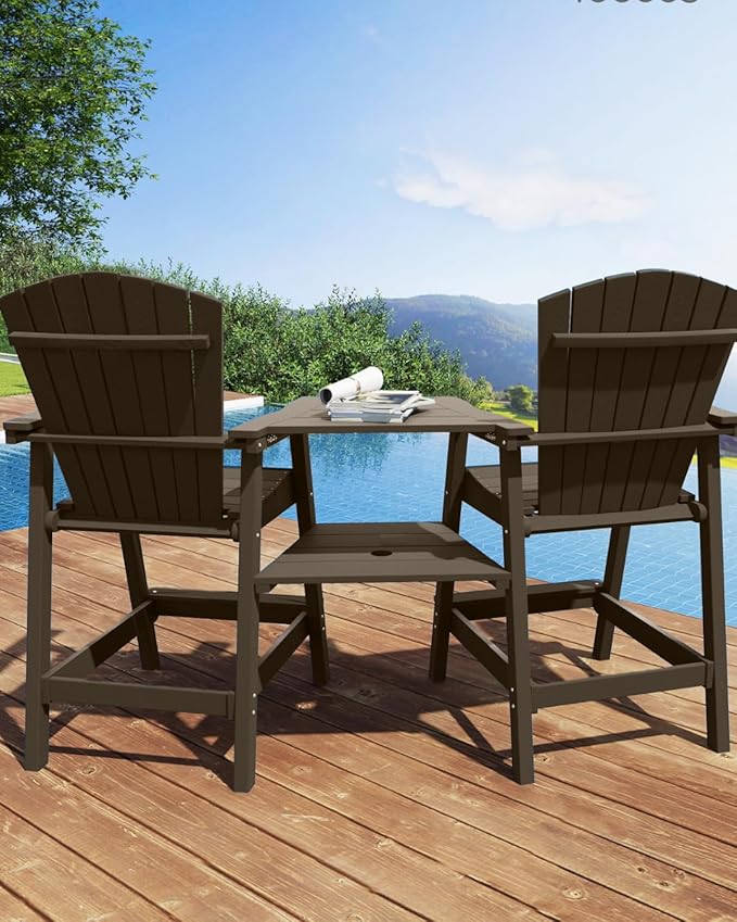 Tall Adirondack Chairs Set of 2, HDPE Outdoor Adirondack Chairs with Double Connecting Tray, Bar Height High Back Patio Chairs for Balcony, Deck, Backyard (Grey)