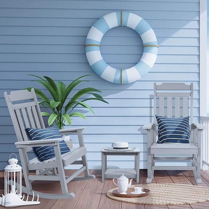 Rocking Chairs Set of 2, All Weather Resistant Poly Lumber Outdoor Porch Rocker, Rocking Chairs for Outdoor, Indoor, Patio, Deck, Garden, Backyard, Load Bearing 380 lbs - Grey
