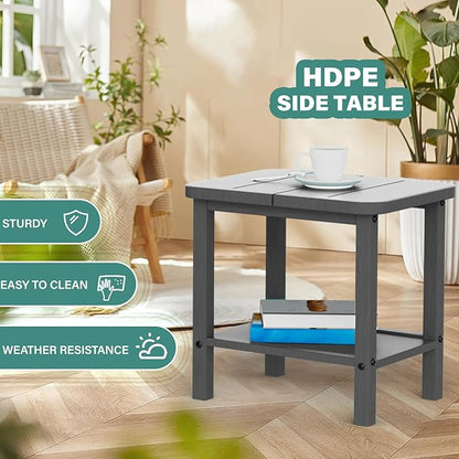 Patio Side Table, Outdoor HDPE Adirondack End Table for Patio,Outdoor Side Table for Backyard, Garden, Pool, Lawn,Grey