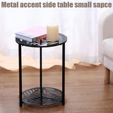 13" Two-tiered Metal Round Side Tables Small Black Outside End Table for Patio Round Accent Garden Corner Stand for - Photo 4