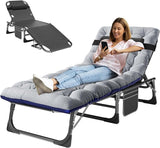 MOPHOTO Folding Chaise Lounge Chair 5-Position, Folding Cot, Heavy Duty Patio Chaise Lounges for Outside, Poolside - Photo 1