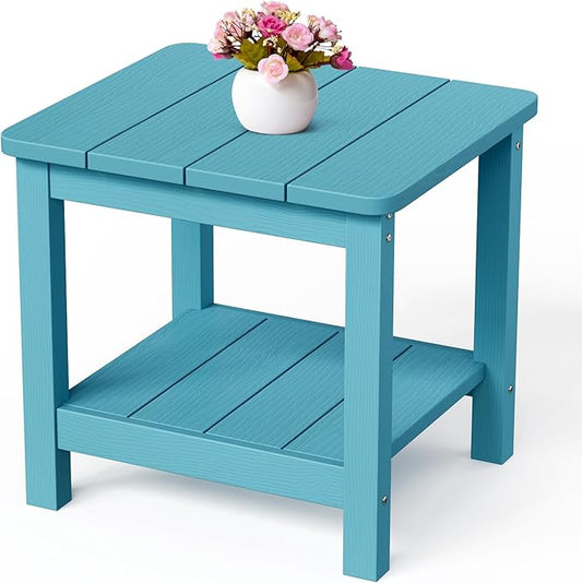 Stoog Rectangular Outdoor Side Table, All-Weather Turquoise End Table for Patio, Never Fade or Rot, Perfect for Pool, Backyard & Garden