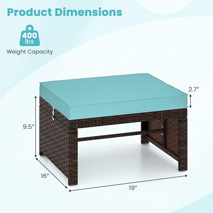 RELAX4LIFE Wicker Outdoor Ottoman Set of 2 - Rattan Footstools Foot Rest w/Removable Cushions - Photo 3
