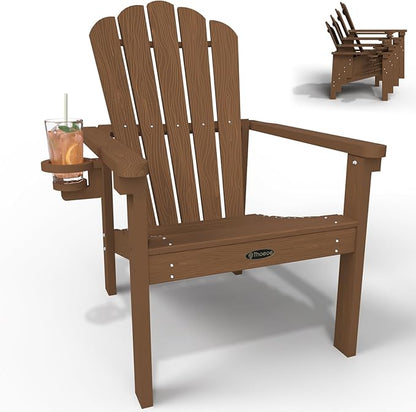 Stackable Adirondack Chair, HDPE All-Weather Adirondack Chairs - Durable and Space Saving, Plastic Outdoor Fire Pit Chairs with Cup Holder,Wood