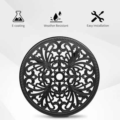 VINGLI 23.6" Cast Aluminum Round Patio Table with Umbrella Hole - All Weather Outdoor Bistro & End Table (Black)
