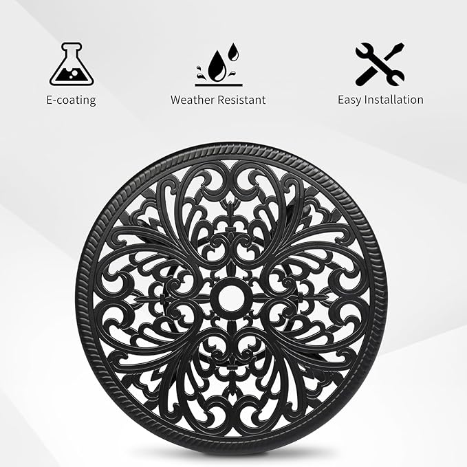 Bonnlo 23.6 Inch Cast Aluminum Outdoor Side Table with Umbrella Hole, Anti-Rust Coffee Bistro Table for Outdoor, Patio, Garden, Porch, Balcony End Table (Round, Black)