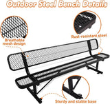 Outdoor Garden Bench, Cast Iron Metal Frame Patio Park Bench with Backrest, Portable Expanded Metal Black Bench - Photo 5