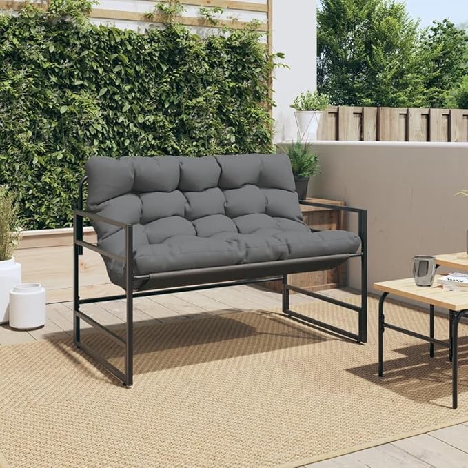 Outdoor Garden Bench, 44.5 inch 2-Seater Patio Loveseat with Heavy-Duty Powder-Coated Steel Frame and Durable Textilene Fabric, Modern Anthracite Metal Bench for Backyard, Deck, and Porch