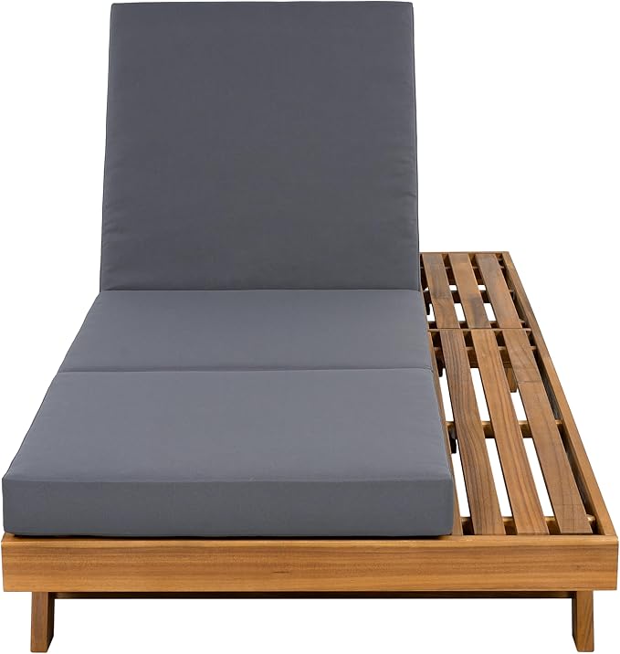 Christopher Knight Home Kayes Acacia Wood Chaise Lounge with 4'' Triple Folds Cushion, Outdoor 79'' Patio Recliner Chair with 4-Position Adjustable Backrest, Sun Lounger for Backyard, Teak+Dark Gray