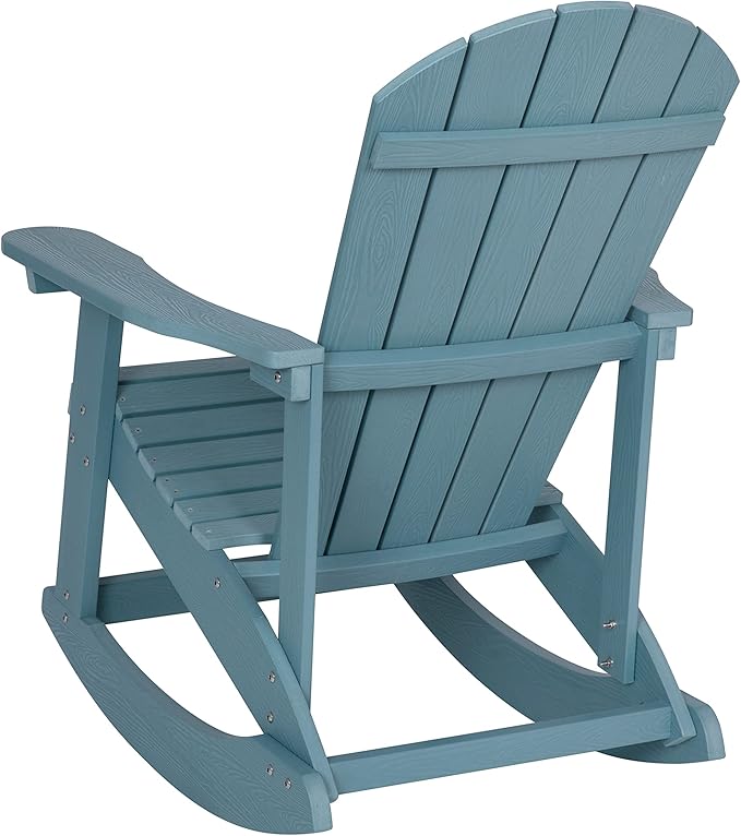 Flash Furniture Savannah Poly Resin Wood Adirondack Rocking Chair - All Weather Sea Foam Polystyrene - Stainless Steel Hardware
