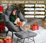 IRONCK Wicker Outdoor Egg Chair with Ottoman, Patio Lounge Chair with Footrest, Thickened Padded Cushion and Headrest - Photo 8