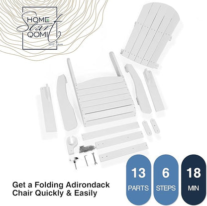 Folding Adirondack Chair, All Weather Resistant Plastic Chair with Cup Holder, Fold or Unfold Easily in 1 Second, Outdoor Chairs for Patio, Garden, Backyard Deck, Lawn Fire Pit(White)