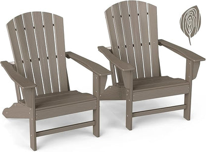 GREENVINES Adirondack Chairs Set of 2 | Wood Grain HDPE Plastic | Oversized Fire Pit Chair | All Weather | Desert Brown | Poly Lumber | for Outdoor Deck Backyard Patio Garden
