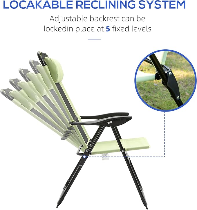 Outsunny Folding Patio Dining Chairs Set of 2, Outdoor Deck Chair with Adjustable Sling Back - Photo 5