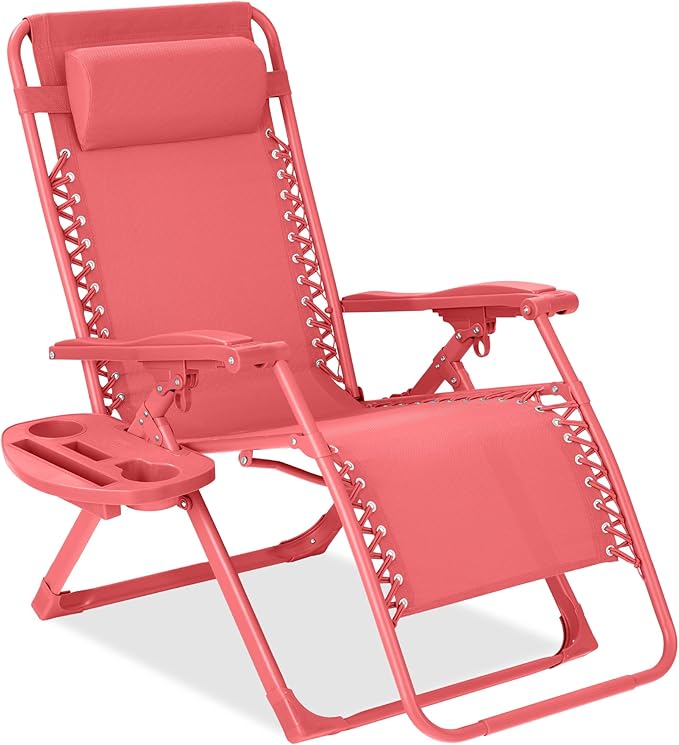 Best Choice Products Adjustable Zero Gravity Chair, Monochromatic Color Folding Patio Recliner w/Side Tray - Photo 1