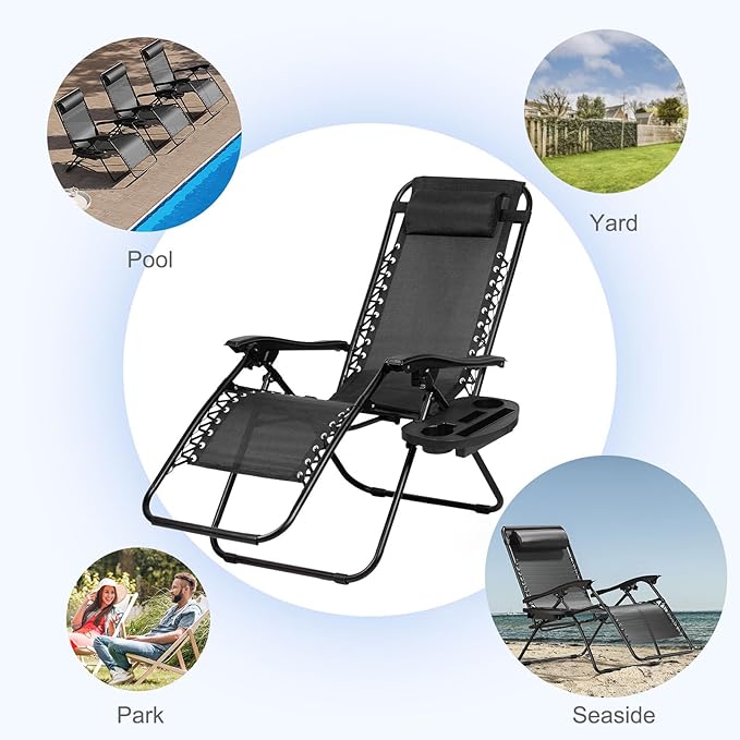 Nazhura Set of 2 Relaxing Recliners Patio Chairs Adjustable Steel Mesh Zero Gravity Lounge Chair Beach Chairs with - Photo 8